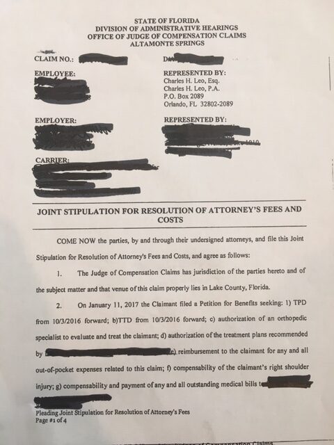 Joint Stipulation of Attorney's fees page 1
